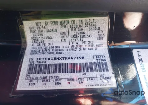 1996 Ford F150 from USA, damaged, VIN 1FTEX15NXTKA47198